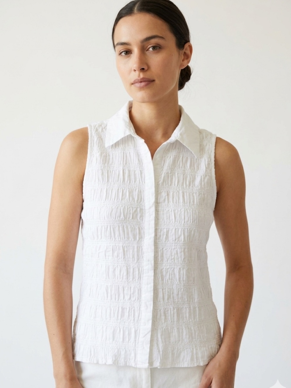 Textured Cotton Blouse Size XL | Coastal Minimalism | Soft Natural Aesthetic |